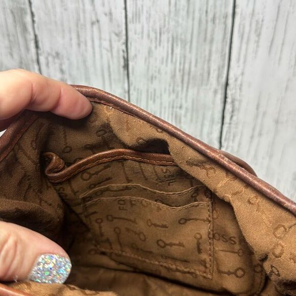 Fossil Carson Crossbody Purse Leather Saddle Bag Turnlock Tan Backpack Key - Picture 10 of 13